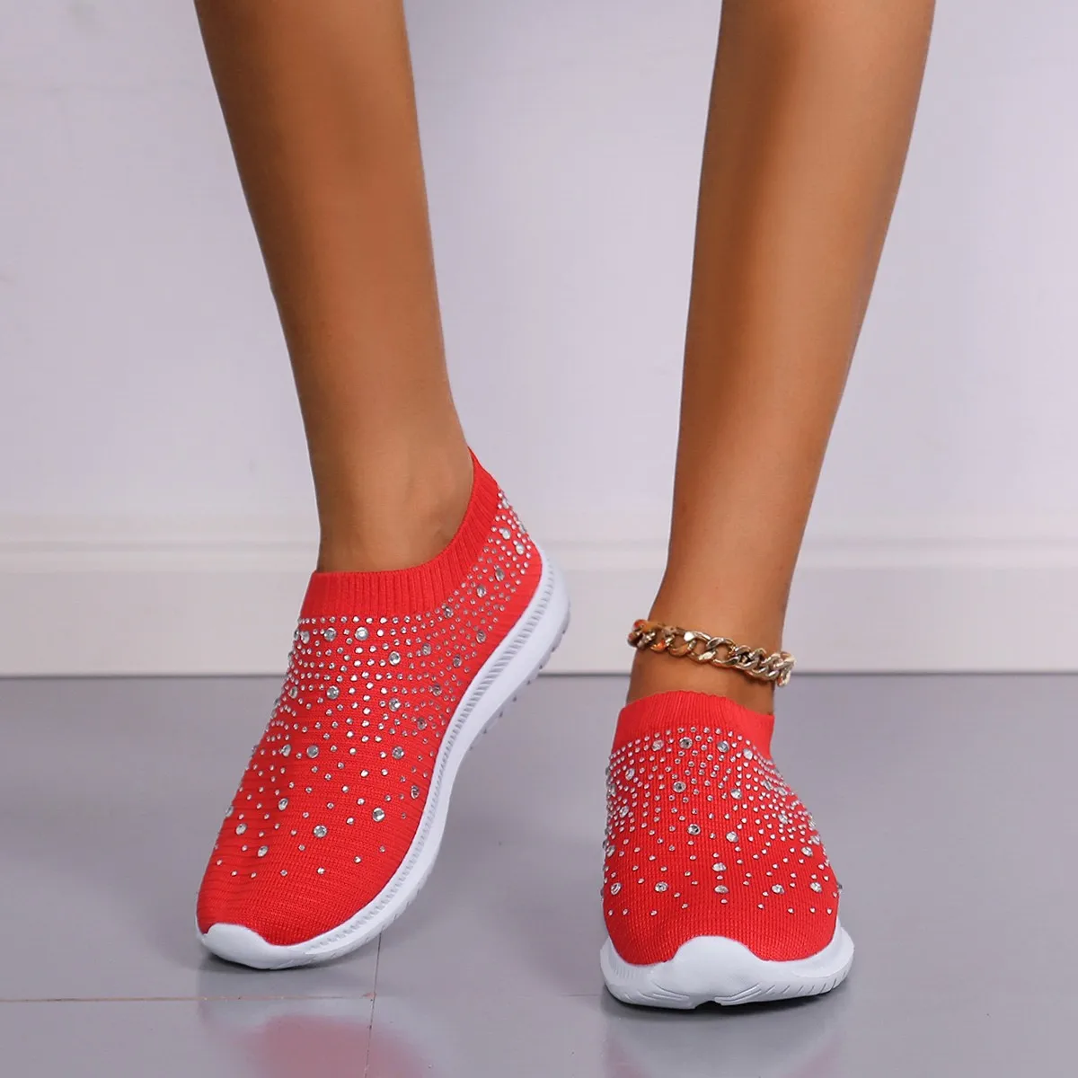Women Flats Sports Shoes Sneakers For Woman Spring  Summer Crystal Mesh Casual Cozy Loafers Running Breathable Vulcanized Shoes