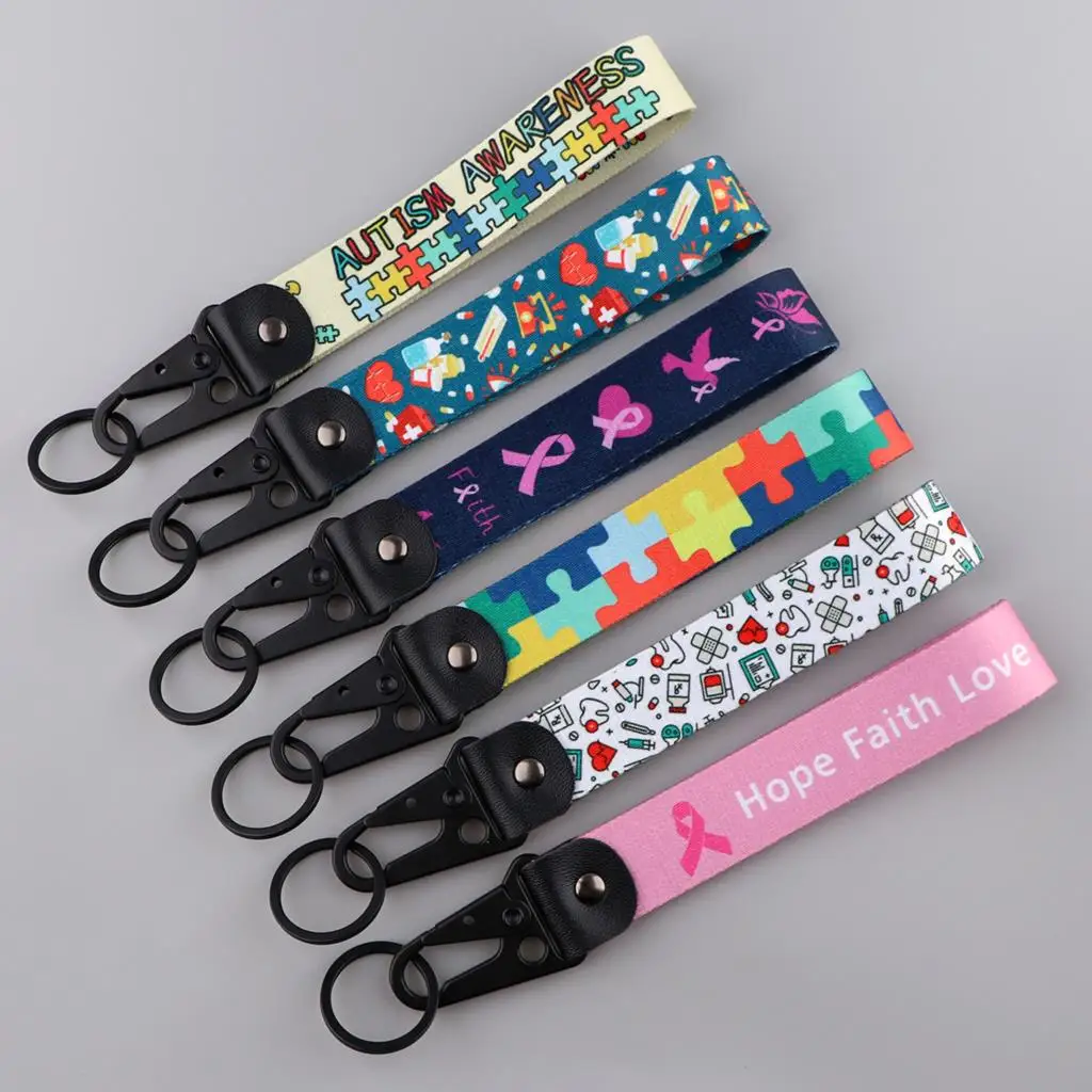 

Autism Keychain Key Fobs Breast Cancer Lanyard Tags Key Strap Key Chain Car Motorcycle Keyring Nurse Doctor Accessories