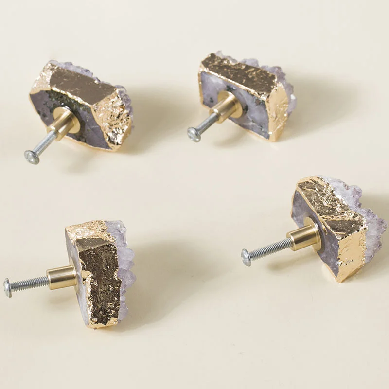 Натуральный фиолетовый кристалл + латунная ручка для выдвижных ящиков комода / ручки шкафов и мебели / ручка для выдвижных ящиков.