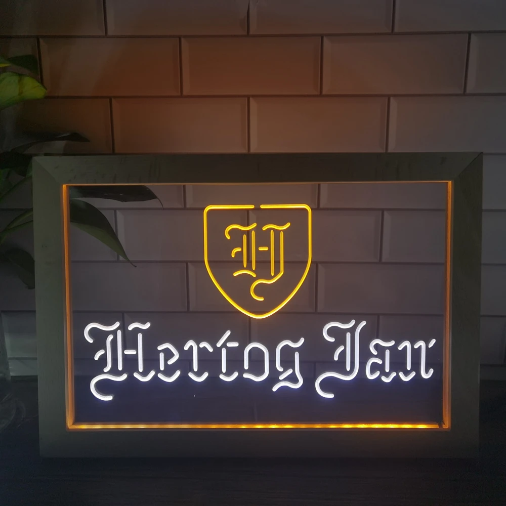 

Hertog Jan Bar Holland Beer LED Neon Sign Photo Frame Creative Table Lamp Bedroom Desk Wood 3D Night Light