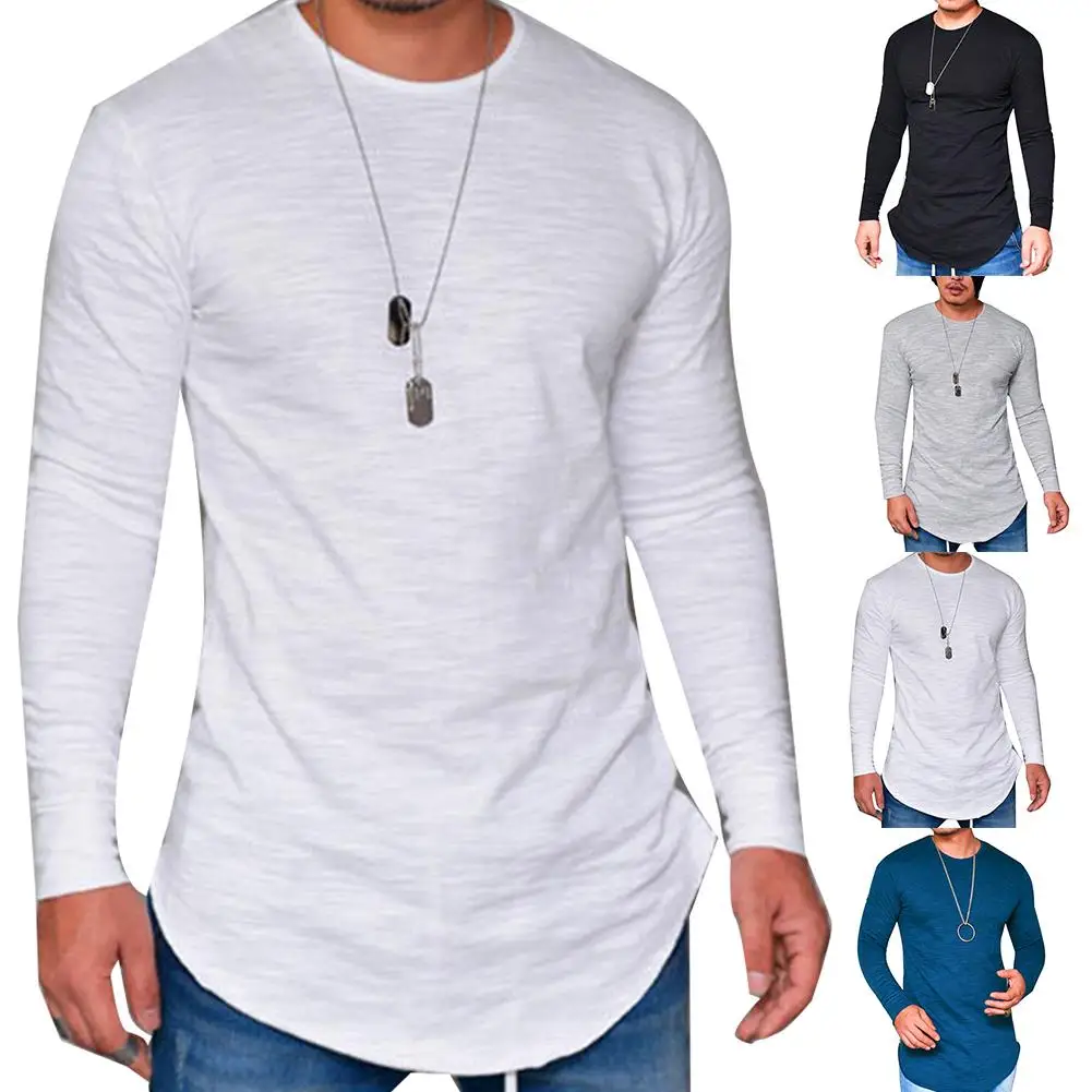 

Men Autumn Solid Color O Neck Long Sleeve Cotton Thin T-shirt Bottoming Top Casual White Black