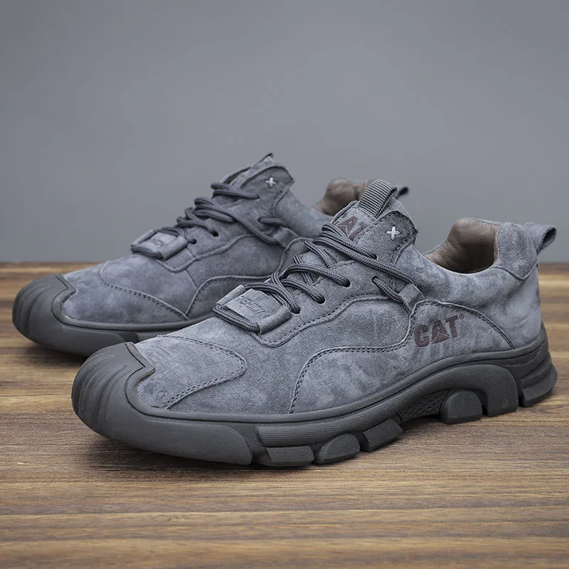 HIKEUP Men's Casual Leather Shoes Toe Workwear Shoes Trendy Pigskin CAT Suede Non-slip Sole Comfort Stable and Hard-wearing