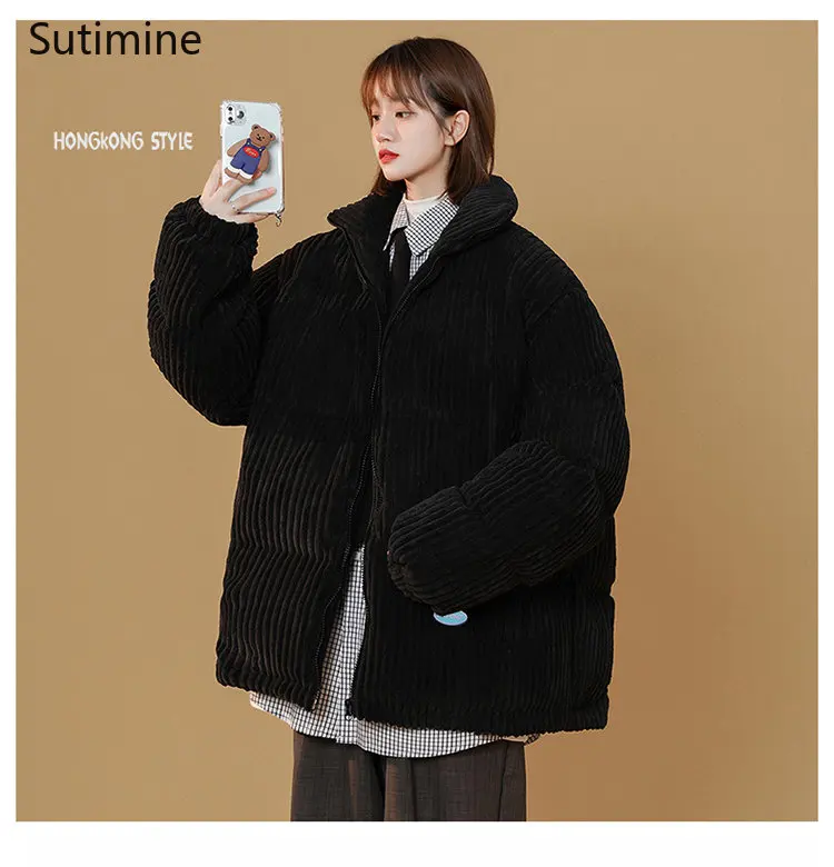 Winter Clothes Women Office Lady Pockets Corduroy Women's Winter Oversize Design Coat Zipper Loose Coat Women Winter Jacket