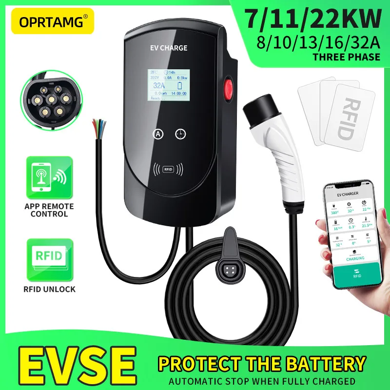 

EVSE Wallbox EV Car Charger 16A 32A 1 3 Phase 7.2KW 11KW 22KW Electric Vehicle Charging Station Type 2 Cable Control IEC 62196-2