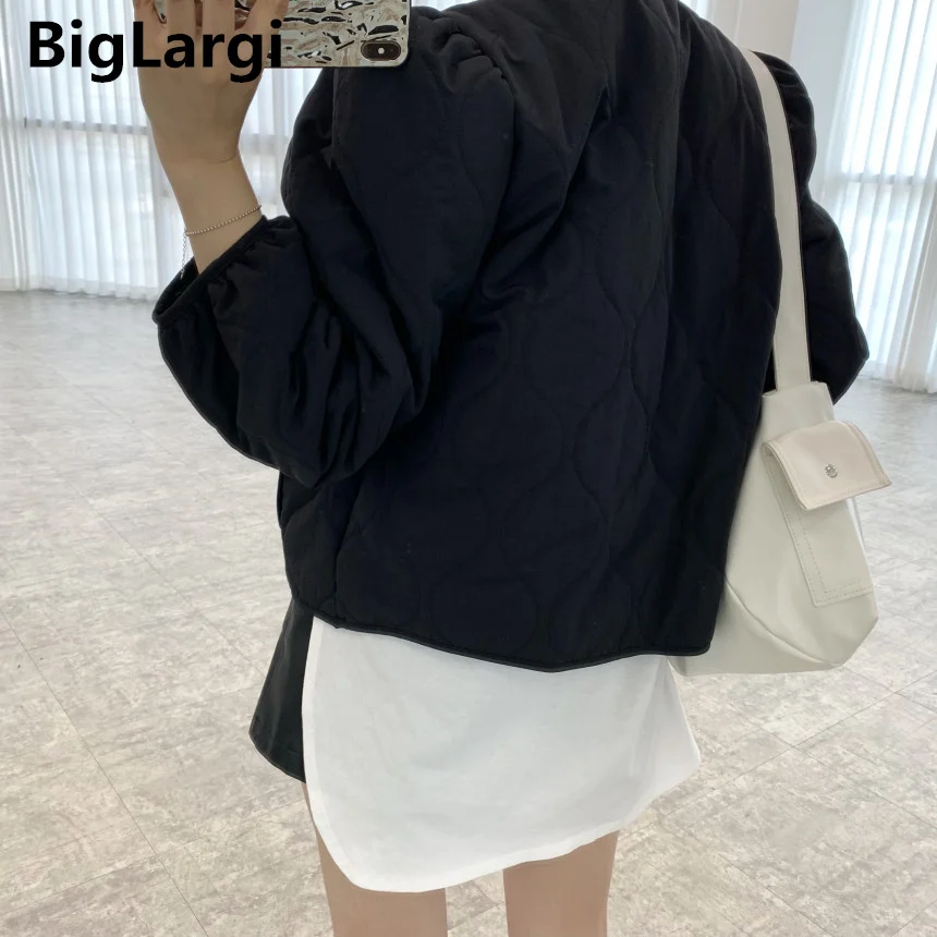 2022 New Elegant Solid Short Jacket Women Korean Style Autumn Winter Parkas Loose Casual V-neck Basic Coat Female