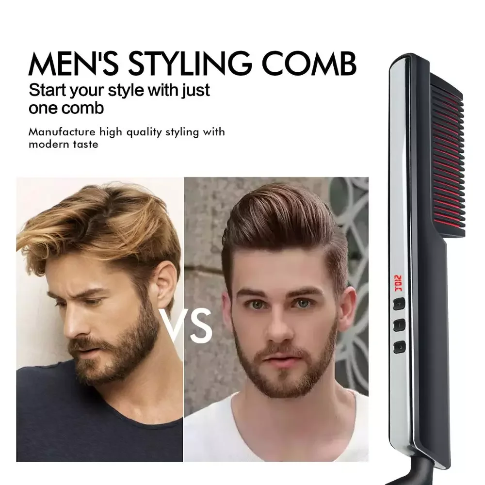 

NEW2023 Beard Straightener Brush Hair Curler Brush Heat Comb Hot Air Brush for Men Hair Iron Hair Straightening Beard Hot Comb