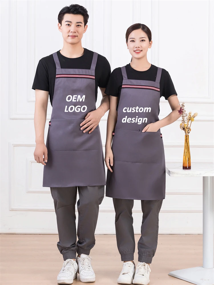 

Waterproof Men's Women's Kitchen Apron With Big Pockets Restaurant Server Bbq Fruit Food Shop Market Waiter Robe Overalls Custom