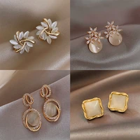 elegant crystal opal flower drop earrings luxury fashion design natural stone geometric earrings for women 2022 jewelry gift new