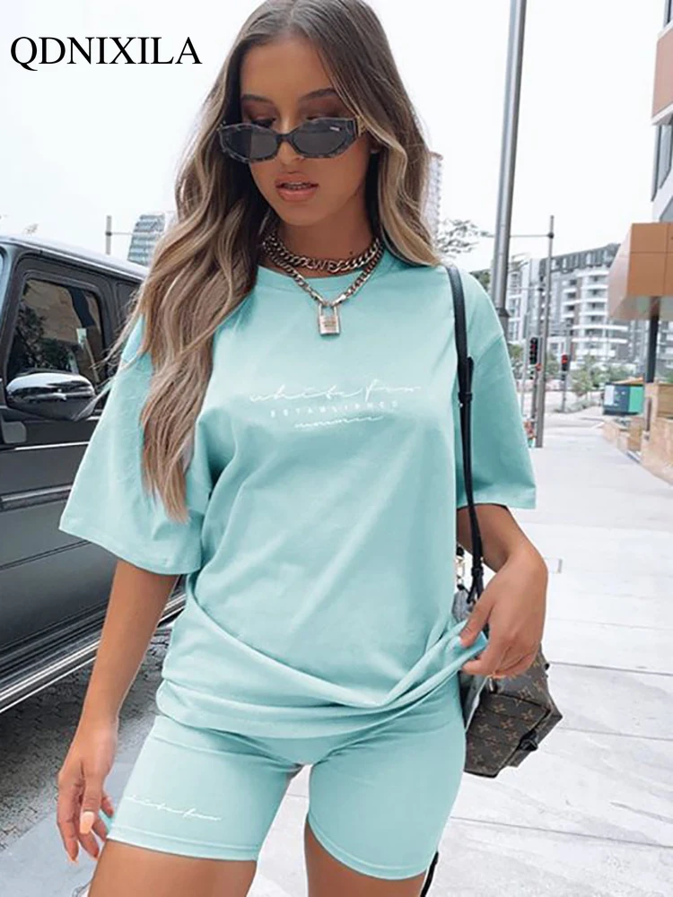 2022 Printed Casual Summer Women's Tracksuit Sports Suit T-shirt Shorts 2 Piece Set Sweatshirt Women Shorts Set Sportswear