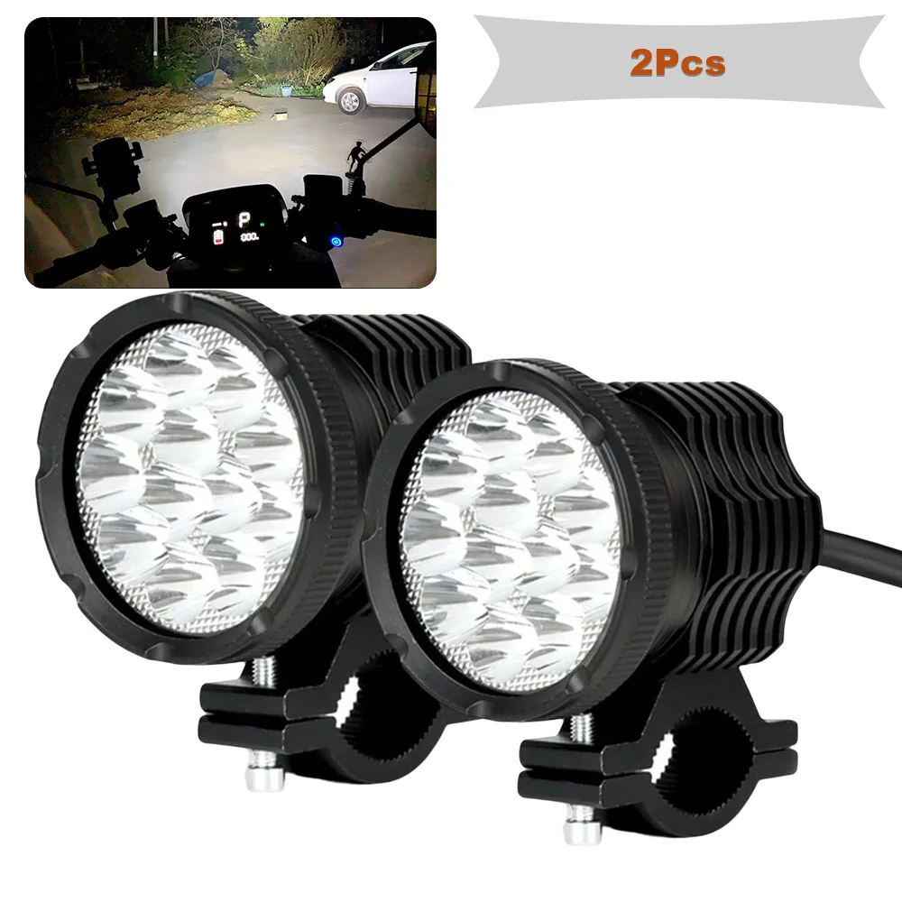 12 чипов, дополнительные мотоциклетные светодиодные фары дальнего действия, высокие/мигалки, передние вспомогательные мотопрожекторы для мотоциклов, противотуманные фары