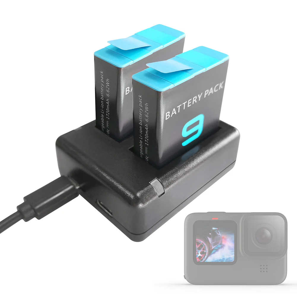 Professional Station Dock Battery Charger Multi Protection Photography Micro USB Fast Charging ABS Double Ways For Gopro Hero 9 |
