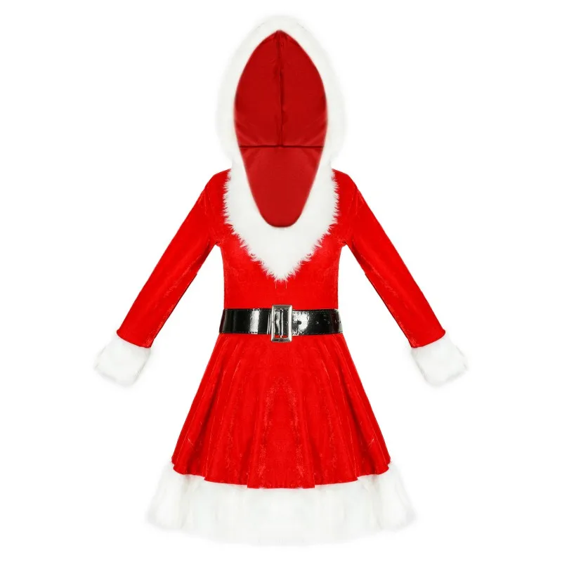 Women Christmas Santa Costume Party Dance Velvet Leotard Dress Santa Christmas Apparel