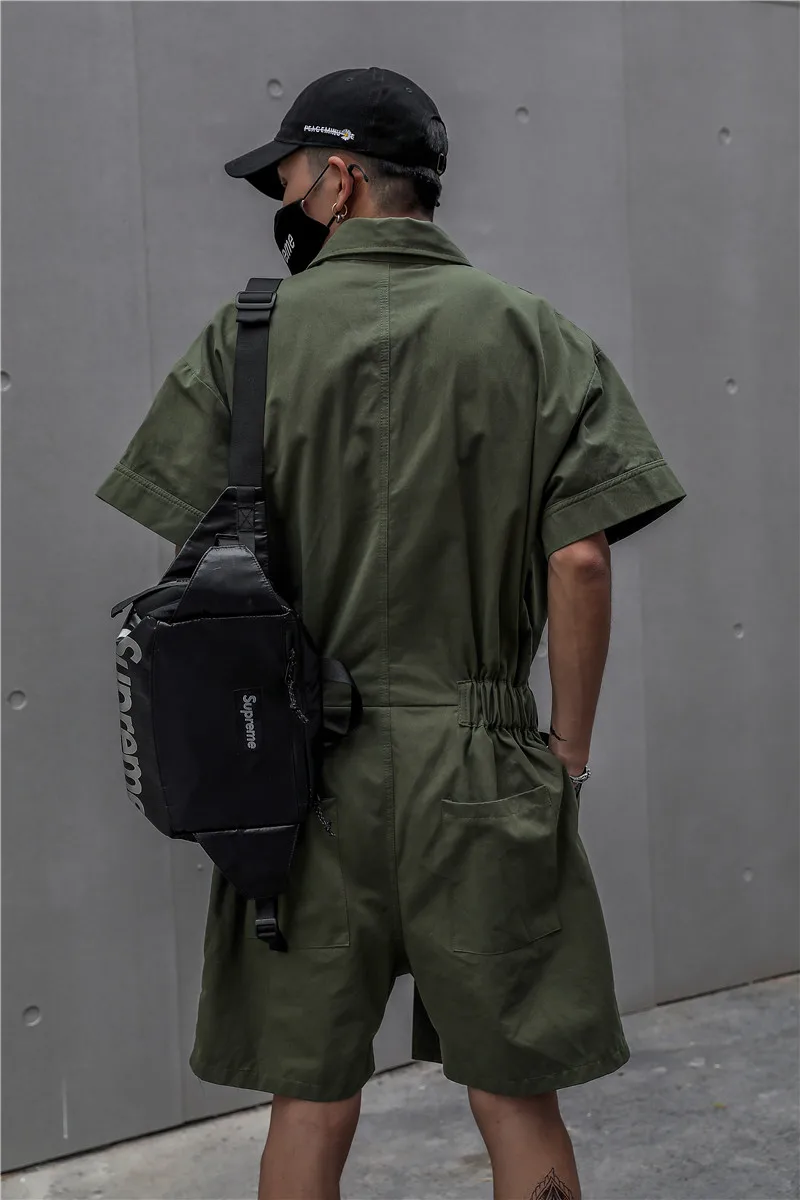 Short Jumpsuit for Men Black Bodysuits Overalls Men Green Male Japanese Streetwear Summer Pockets Hip Hop Men Clothes Ropa