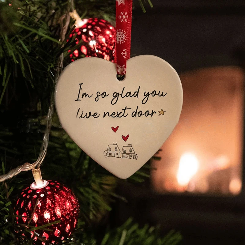 

Love Heart Ornament I Wish You Lived Next Door Red Rope Double-sided Print Acrylic Home Decor Hanging Valentines Day Pendant