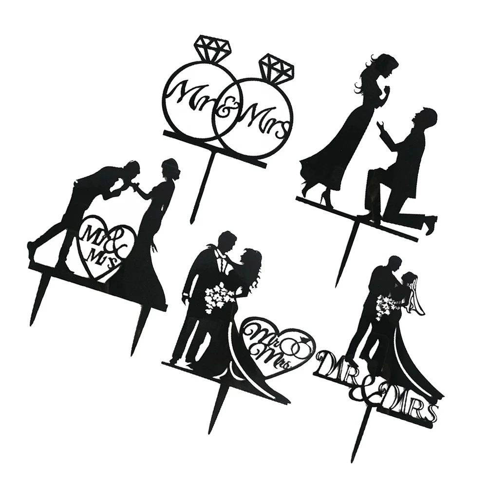 

5PCS Cupcake Topper Bride Bridegroom MR&MRS Cake Decoration for Propose