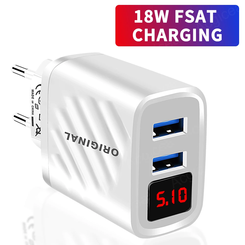 

Double USB Charger Digital Display Mobile Phone Charger QC3.0 For iPhone 12 Xiaomi Samsung Universal Adapter Fast Charge Charger