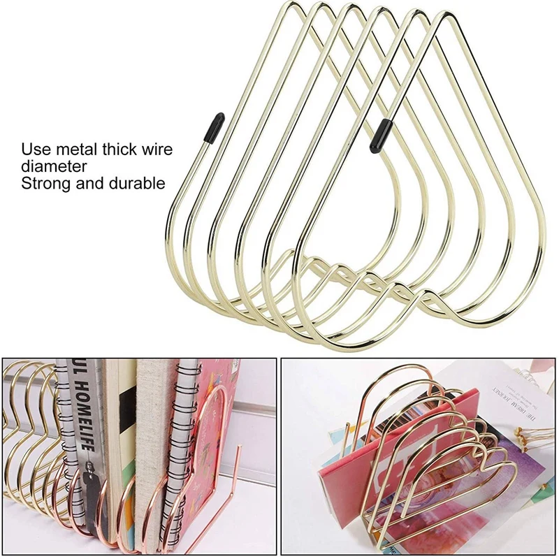 5 Slot Magazine Holder Desktop File Sorter Organizer Office Accessories Heart-Shaped Bookshelf Decor Home Office(2 PCS)