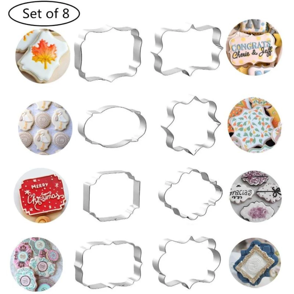 

8PCS Cookie Mold Biscuit Fondant Pastry Cutter Cookies Frame DIY Cake Oval Square Fancy Stainless Cookie Mold Stamp Pastry Tool
