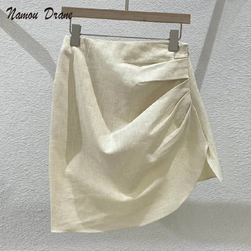 

Namou Drane 2022 Summer New Temperament High Waist Fashion Fold Irregular Design Sense Skirt Skirt Korean Fashion Clothing