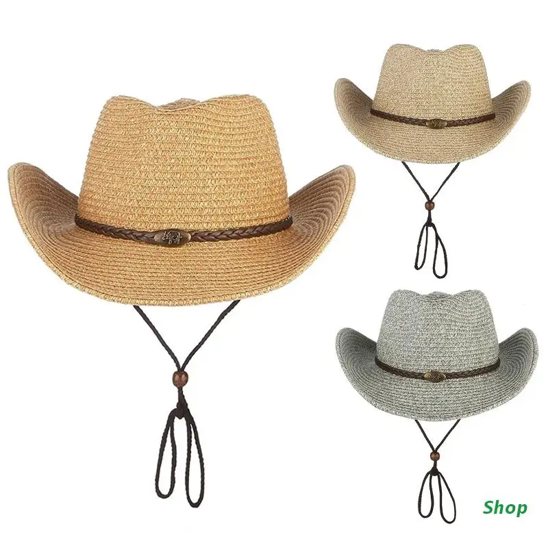 

Модная Летняя Повседневная пляжная соломенная шляпа L5YC в стиле унисекс, Женская Ковбойская дышащая шляпа, соломенная шляпа с защитой от сол...