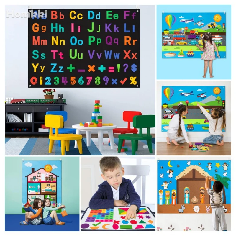 

Party Felt Story Board Banner Supplies Alphanumeric Symbols Farm Insect My Home Vehicle Portable Space Early Learning for Kids