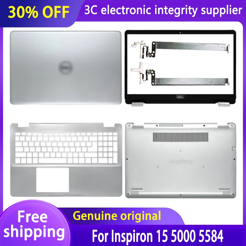Yeni Laptop için LCD arka kapak/ön çerçeve/LCD menteşeleri/Palmrest/alt kılıf kapak için Dell Inspiron 15 5000 5584 gümüş/mavi
