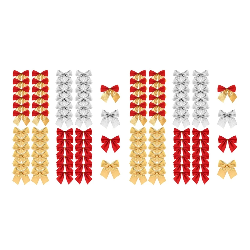

96 Pieces Christmas Ribbon Bows Ornaments Xmas Tree Bowknot Decoration Presents Wrapping Craft Supplies(4 Colours)
