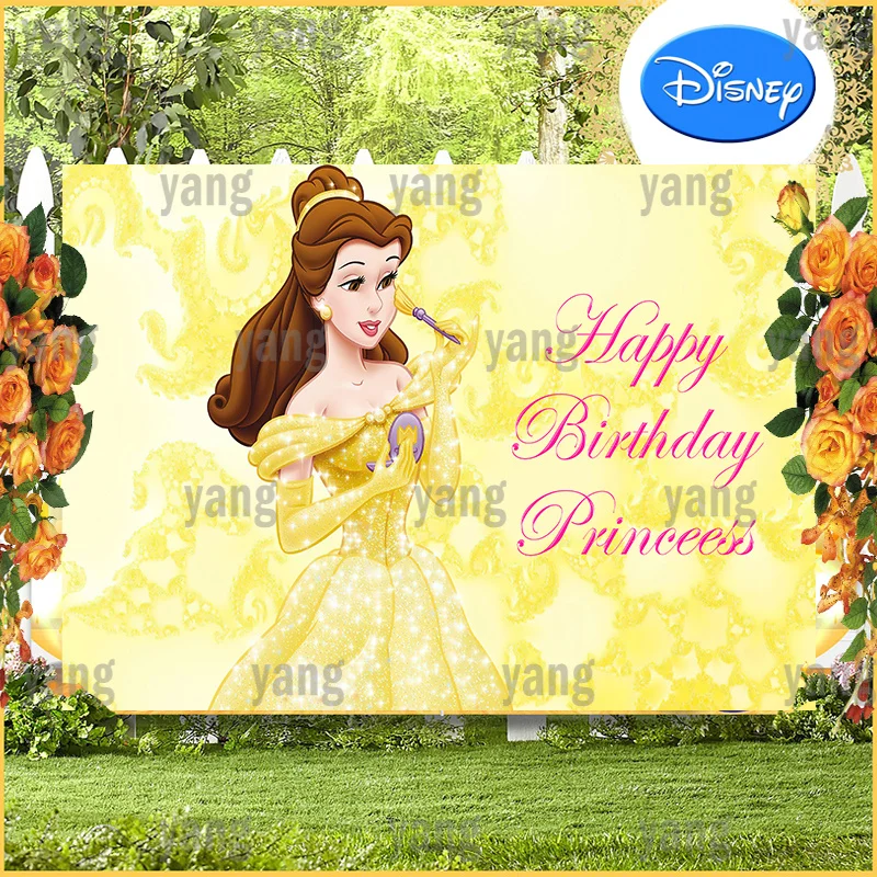 

Lovely Newborn Golden Glitter Disney Princess Beauty and the Beast Belle Photo Backdrop Romantic Party Backgrounds Decoration