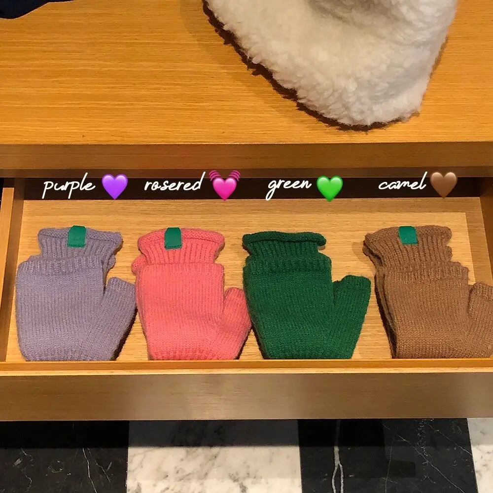 

Half finger lengthened student gloves Winter warm knit gloves touch screen biking couple's woolen ladies' all-matching gloves