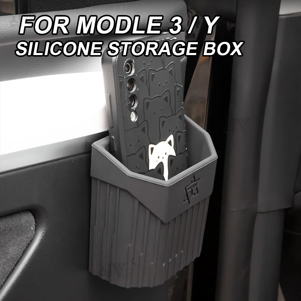 

Silicone Storage Box for Tesla Model 3 Y Hook Loop Stick-on Adjustive Trash Phone Hidden Organizer Car Seat Gap Door Storage Box