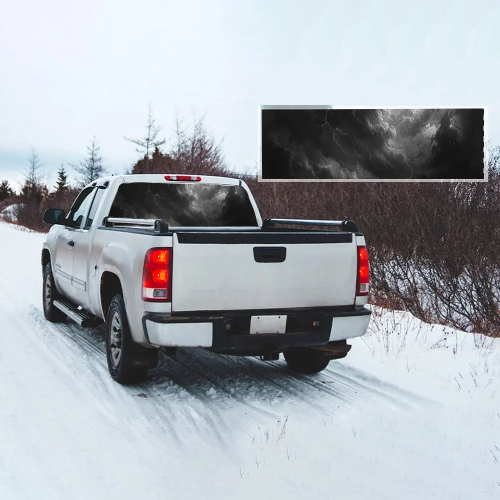 Dark Clouds Lightning Print Car Rear Windshield Sticker Truck Window See Through Perforated Back Vinyl Decal Decoration