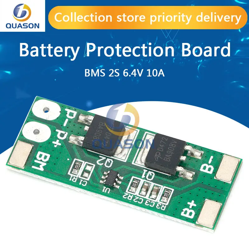 BMS 2S 6.4V 10A Lifepo4 Battery Protection Board Charging PCB PCM Short Circuit Delay Self Recovery For LED Light/Power Bank