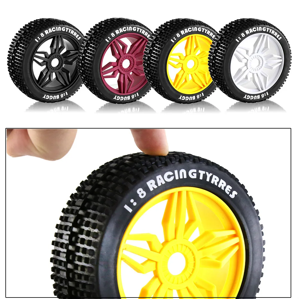

4Pieces 1/8 Nitro Buggy Remote Control RC Car Rubber Racing Tyres Tires & Wheel Rim 116mm