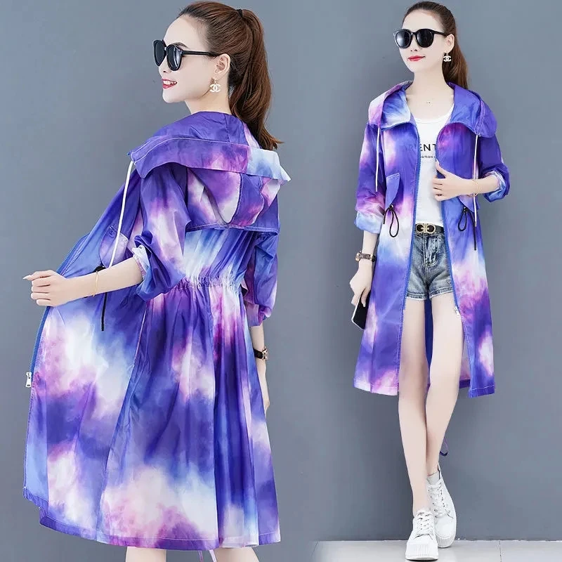 

Summer Women's Jackets New Colorful Print Sun Protection Clothing Female Clothes Long Outerwear Loose Thin UV Protection Coat