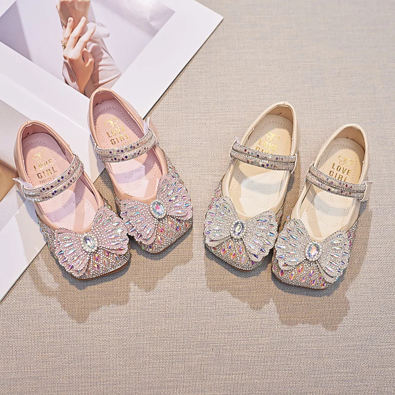 Детские блестящие босоножки с бантом на весну/лето