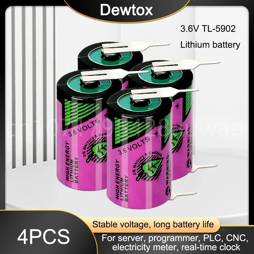 4PCS ER14250 1/2AA TL-5902 3.6V 1200mAh Primary Dry Lithium Battery With Pins For CNC Machine Water Gas Meter Smoke Alarm