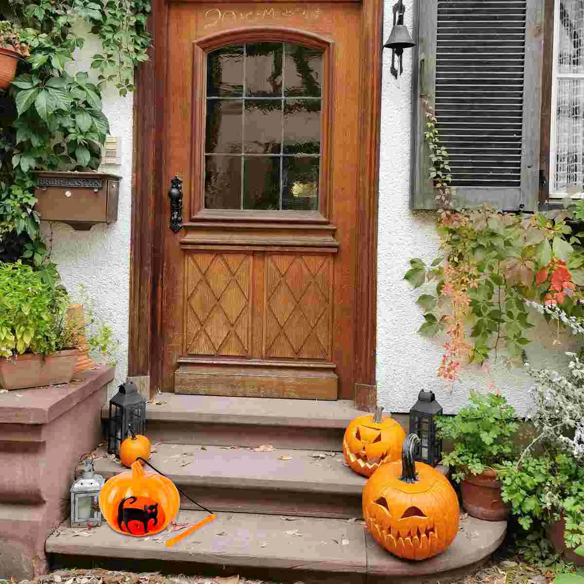 

Pumpkinlanternlights Fake Orange Jack Pumpkins Lamp Props Figurines Ornaments Bucket Treat Or Craft Trick Artificial Handheld