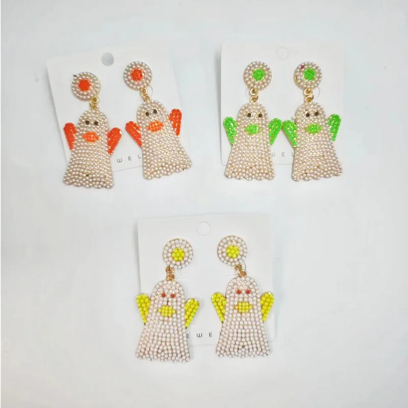 Винтажные красочные круглые серьги-гвоздики с желтыми и белыми мультяшными