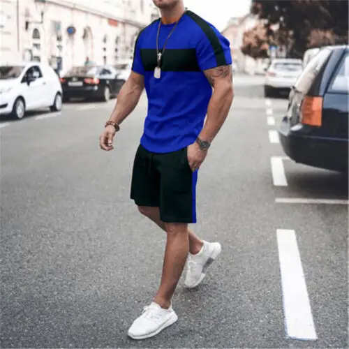 New Summer Men's Casual Fashion Comfortable Sports Suit 2-Piece Set Street Wear Simple Pattern Crewneck Short Sleeve With Shorts