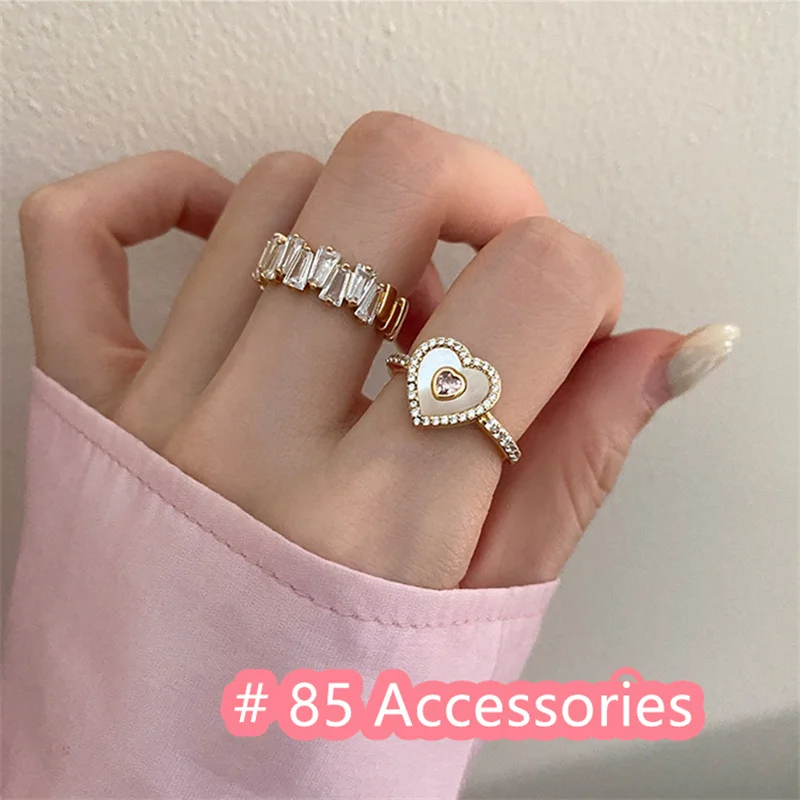 

Vintage’s Design Zircon Metal Shell and Heart Korean Hot Sales Ins Style Delicate Open Rings For Women