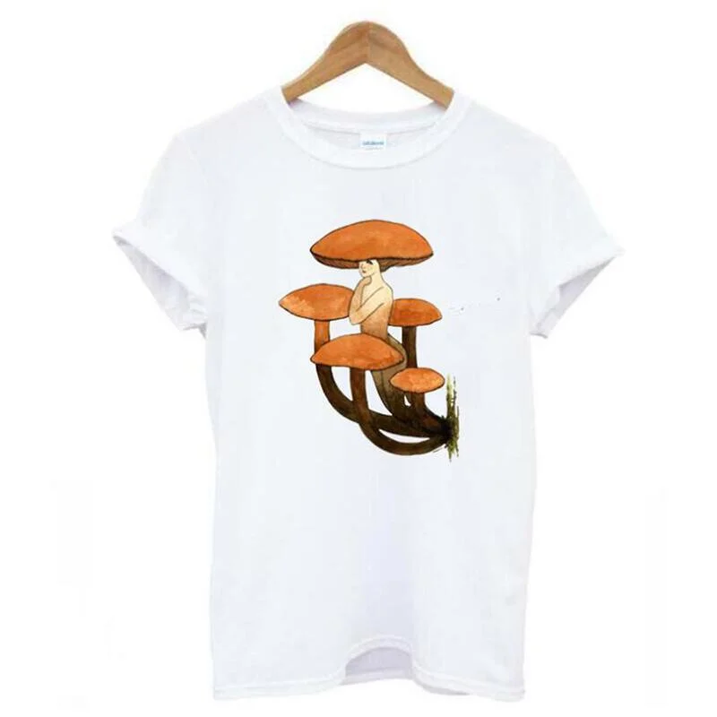Винтажная женская футболка с принтом грибов для девочек, Повседневная Эстетическая футболка, женская футболка в стиле Харадзюку, женские т...