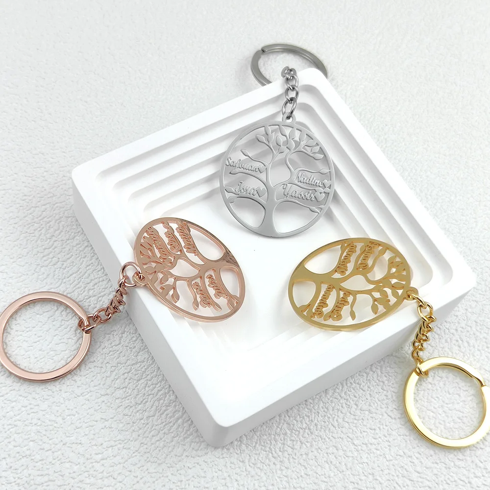 

Personalize Tree of Life Pendant Keychain Personalized Custom Family Member Name Key Ring Stainless Steel Jewelry Gift forMother