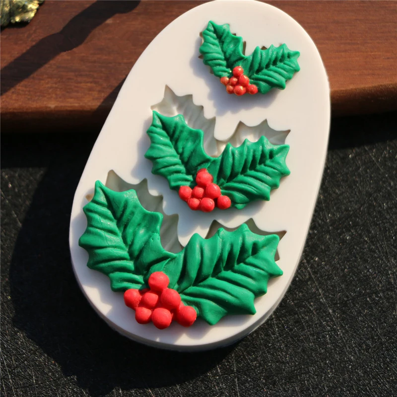 

Holly Leaves Silicone Fondant Cake Mold Chocolate Candy Christmas Molds Cookies Pastry DIY Cake Decoration Baking Tools