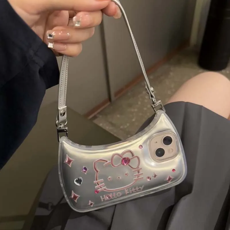 

Sanrio Portable Phone Case Hello Kitty Y2K Kawaii Fashion Phone Cover for Iphone 14 13 12 11 Pro Max Plus Phone Case Girl Gift