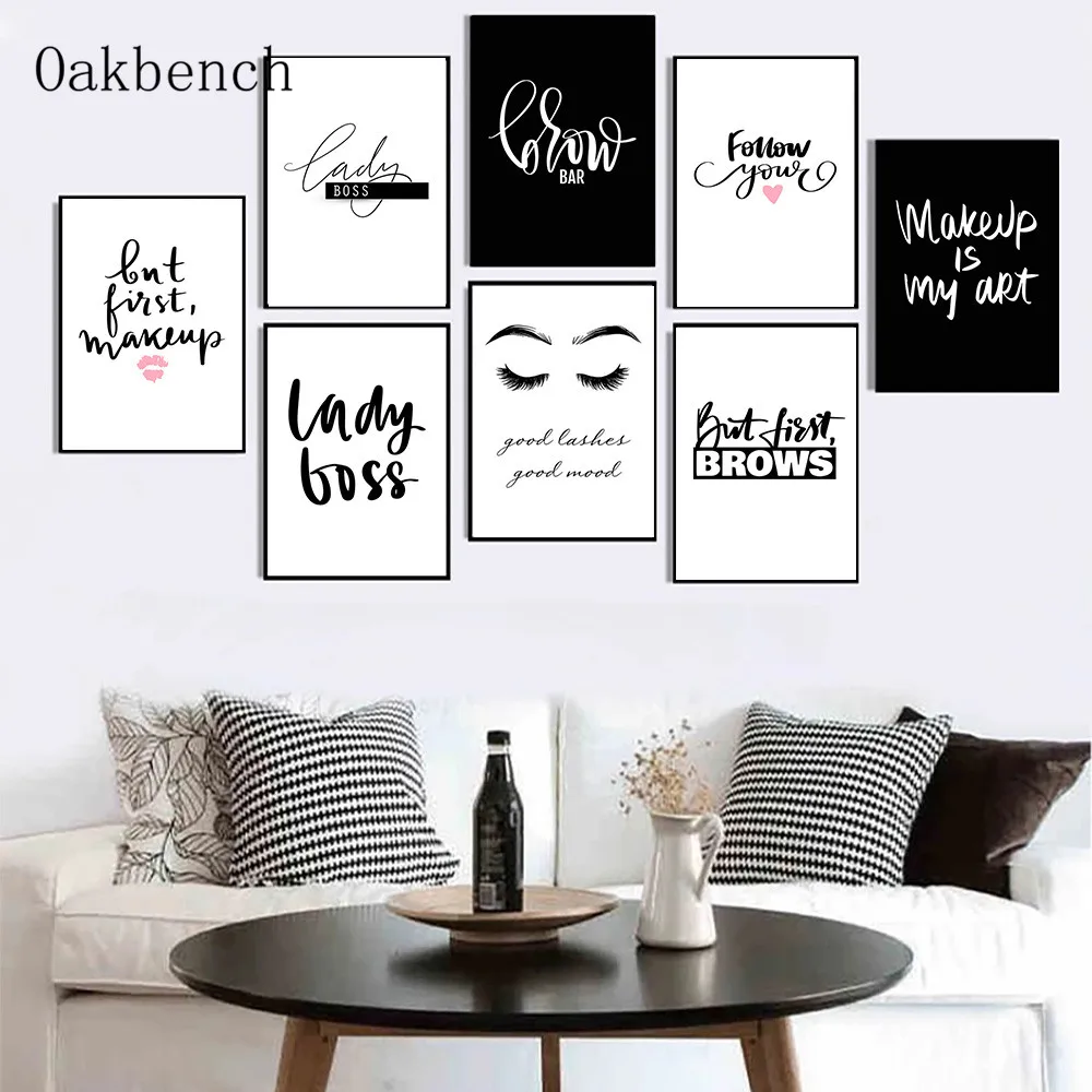 Плакаты для макияжа с изображением черно-белых ресниц картина цитатой модные