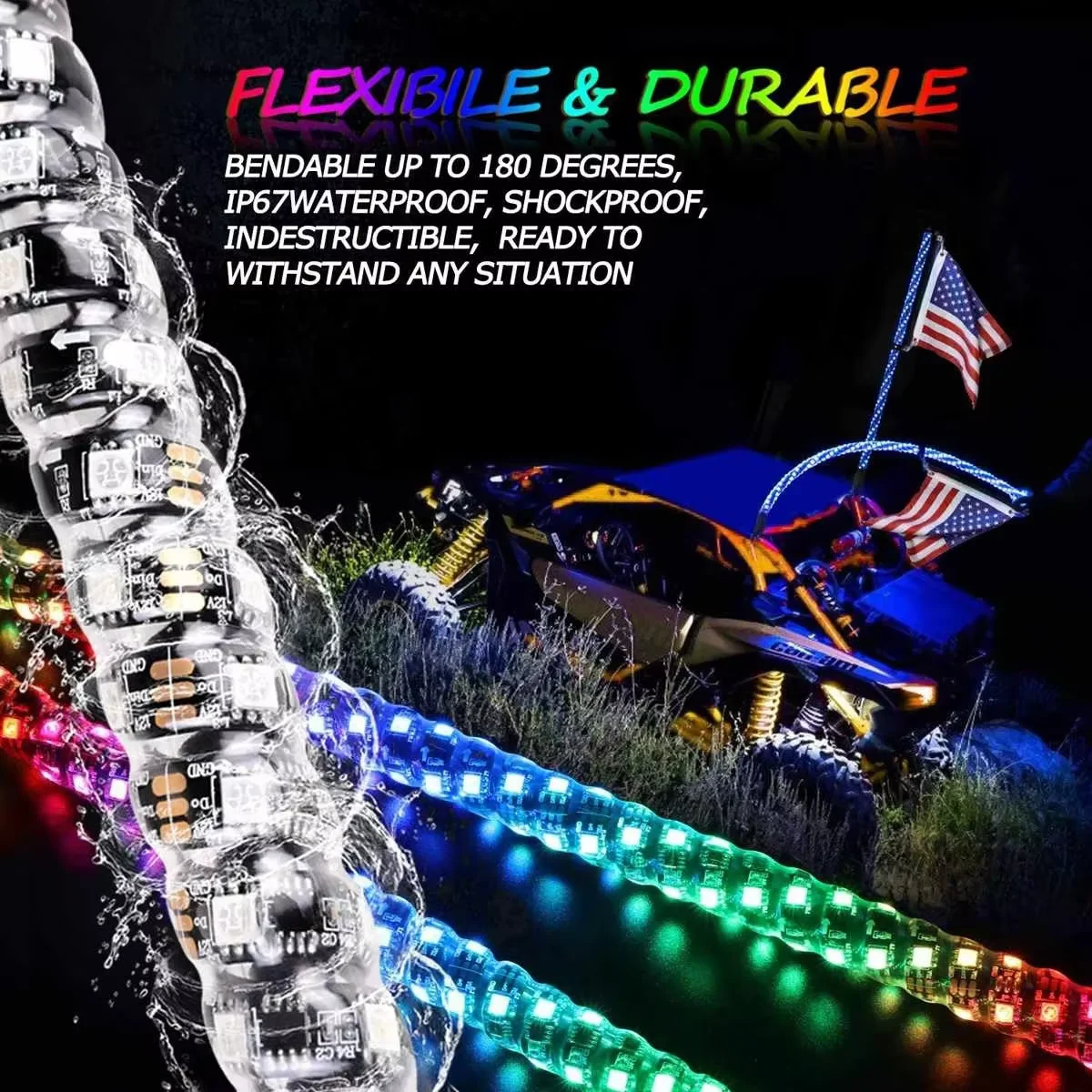 2 шт. 2/3/4/5 футов светодиодный кнут светильник RGB водонепроницаемые антенны para rzr