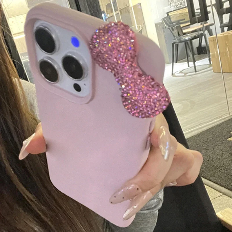 Кожаный противоударный чехол для телефона со стразами и бантом личи для iPhone 16, 15, 14, 13, 12, 11 Pro Max 7, 8 Plus X XS XR, мягкий чехол (art.: 3920ca0b48e95) - 3920ca0b48e95