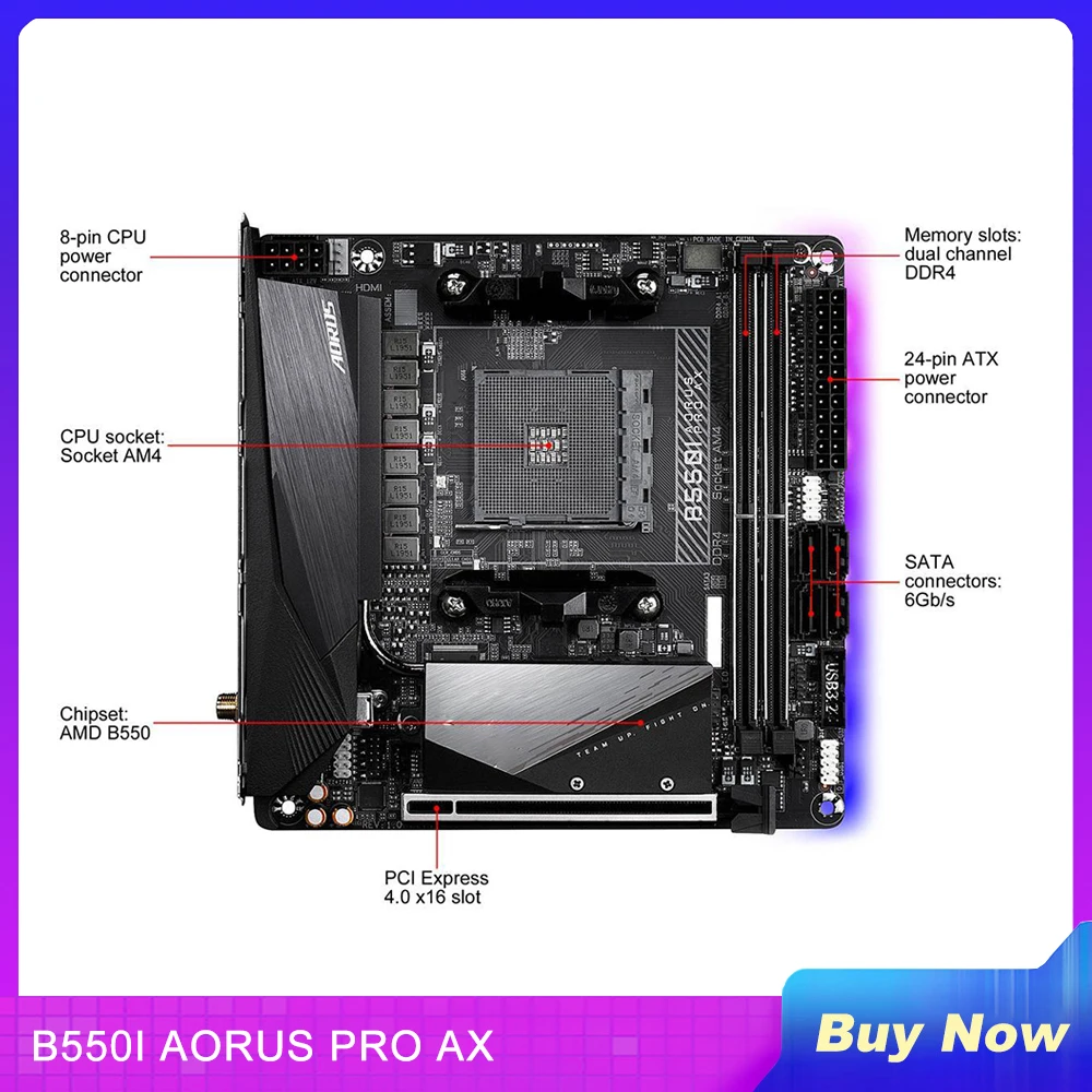 

B550I AORUS PRO AX For Gigabyte Desktop Motherboard B550 AM4 DDR4 64GB PCI-E 4.0 Mini-ITX