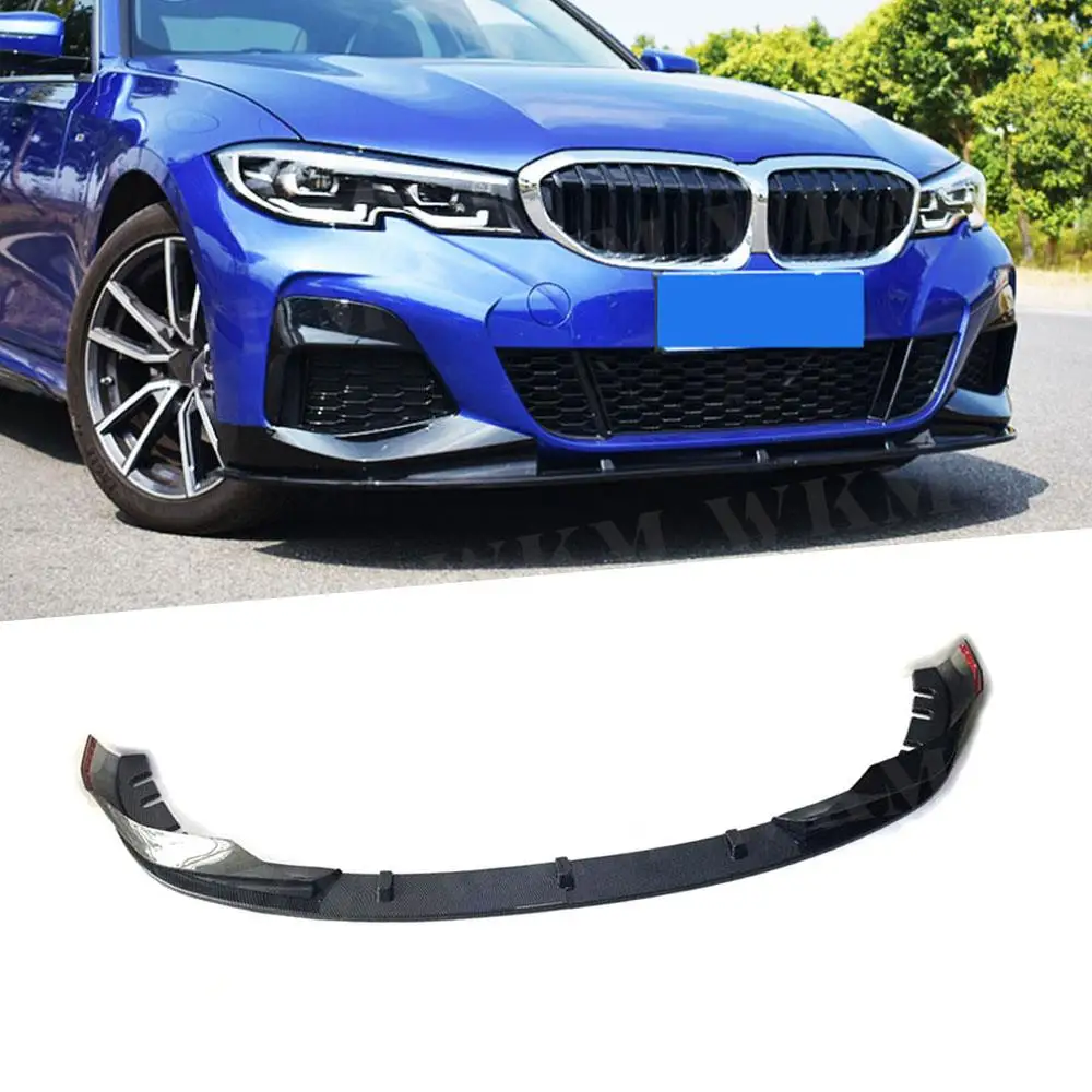 

Two-section ABS Gloss Black Carbon Look Front Lip Chin Splitters Spoiler For BMW 3 Series G20 2019 2020 Car Bumper Lip Guard