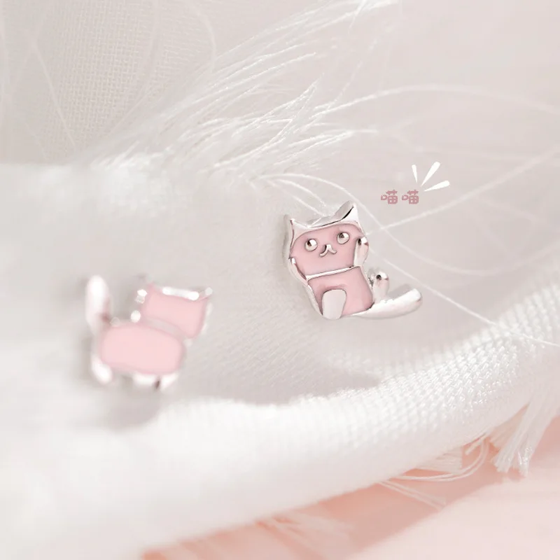 

925 Sterling Silver Cat Earrings Women Simple Fashion Wedding Jewelry Accessories